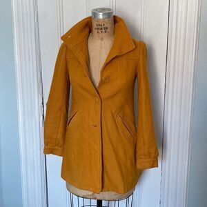 Vintage Style Pea Coat in Golden Mustard, Size Medium